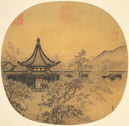 宋马麟扇面画秉烛夜游